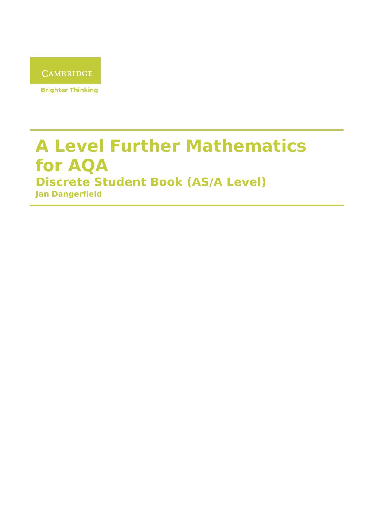 Cambridge International AS & A Level Further Mathematics: Further Pure Mathematics 1 Student Book Cover