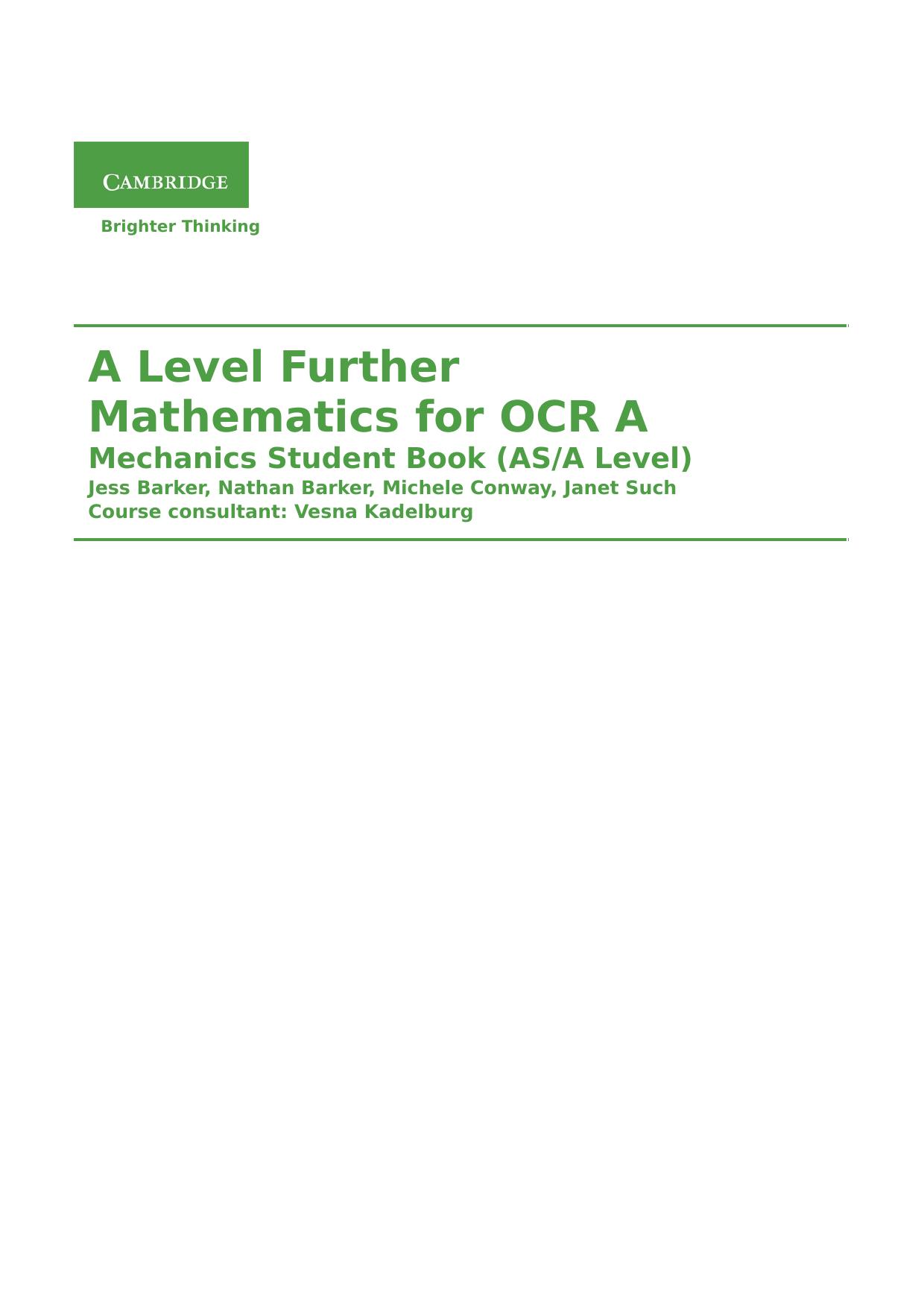 Cambridge International AS & A Level Further Mathematics: Further Mechanics Student Book Cover