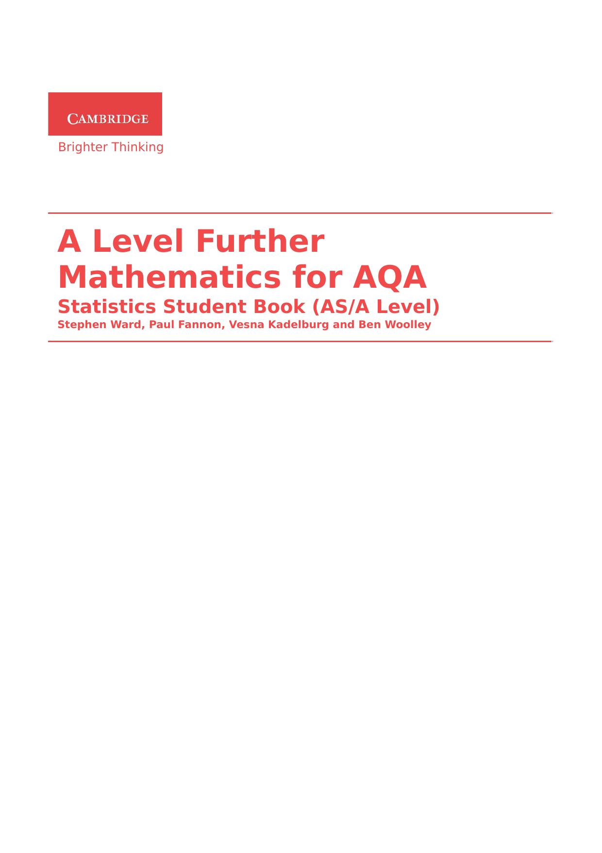 Cambridge International AS & A Level Further Mathematics: Further Pure Mathematics 2 Student Book Cover