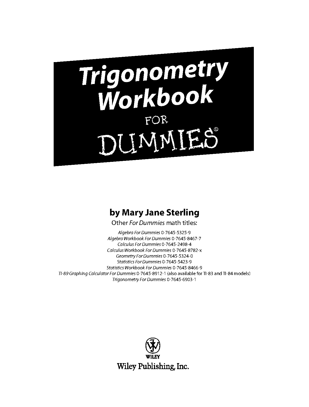 Trigonometry Workbook For Dummies Cover