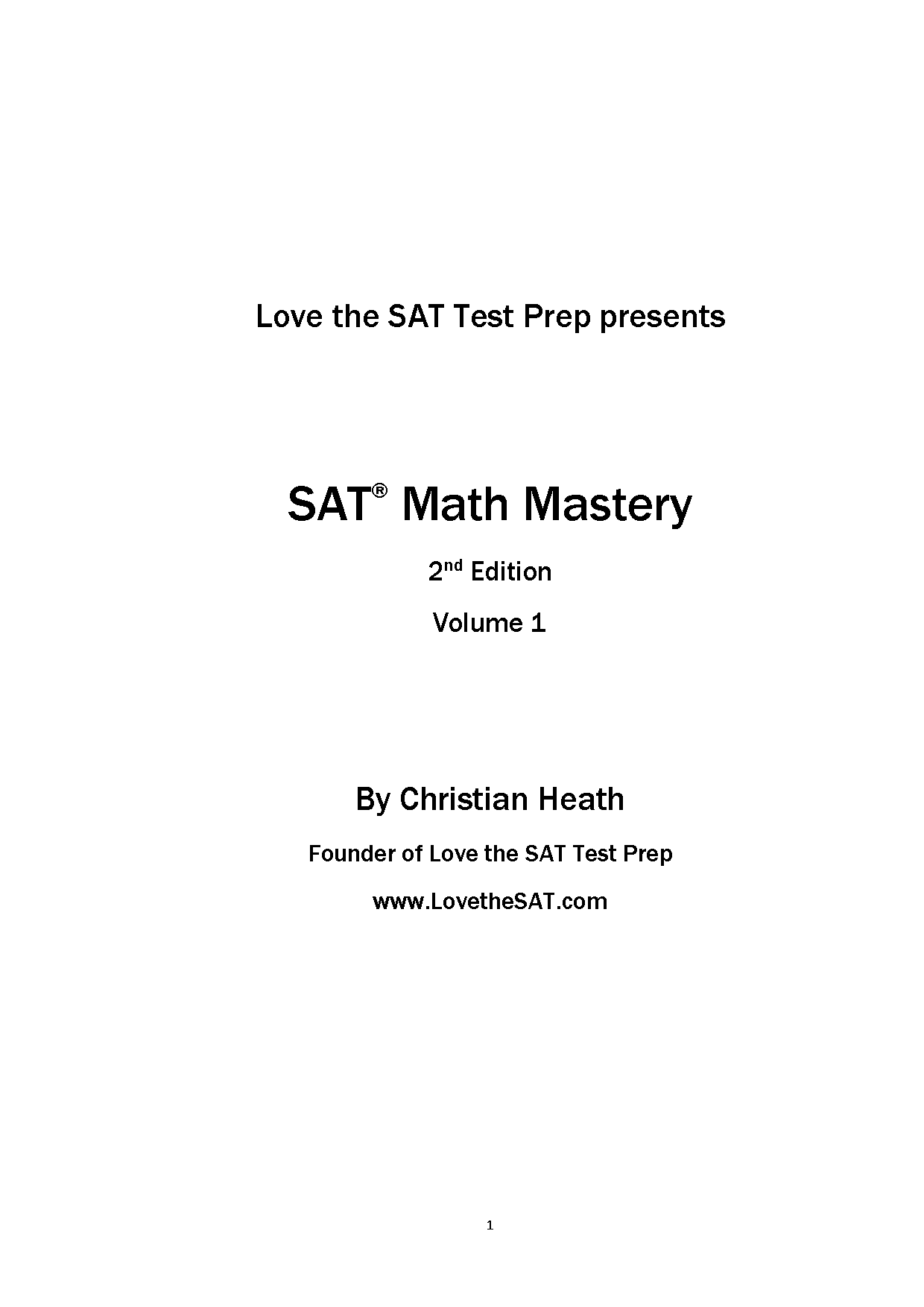 SAT Math Mastery Vol. 1: Essential Algebra 1 & Algebra 2 Cover