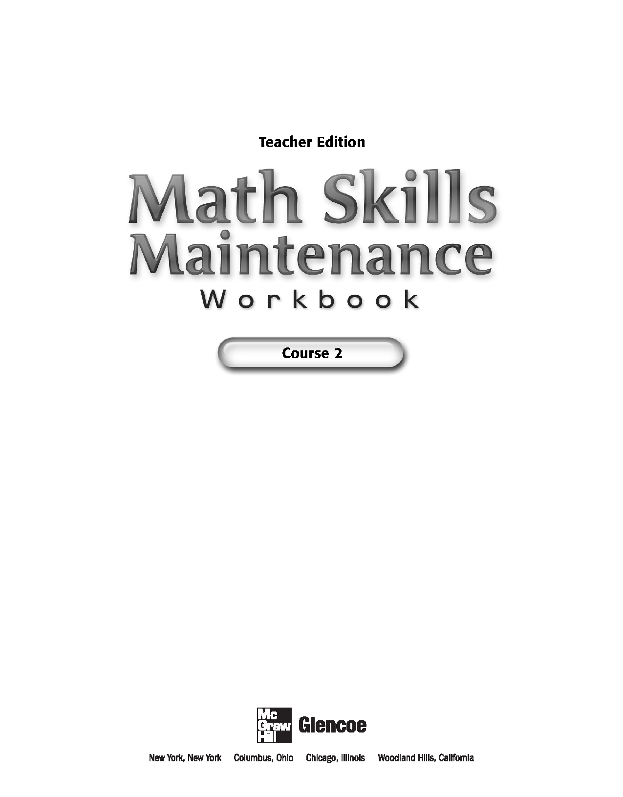 Glencoe Math Connects Course 2: Math Skills Maintenance (Teacher Edition) Cover