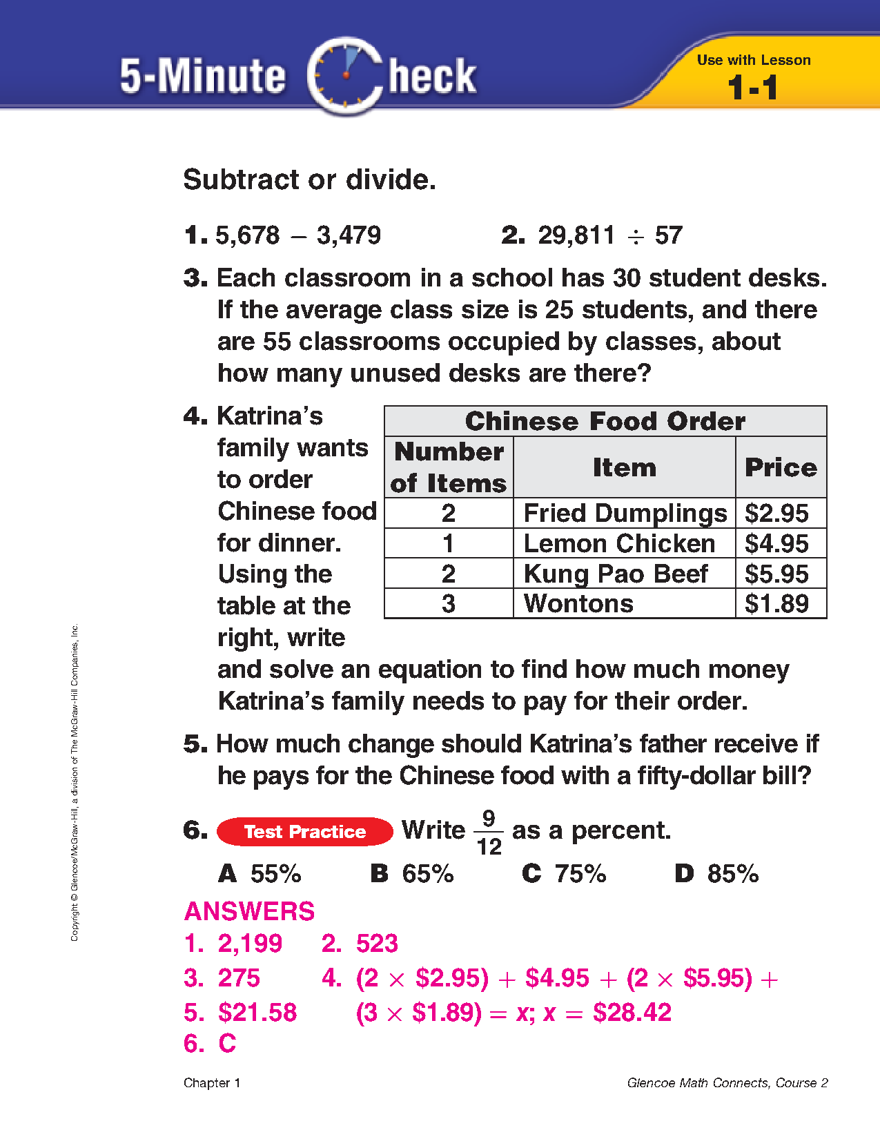Glencoe Math Connects Course 2: 5-Minute Check Transparencies Cover