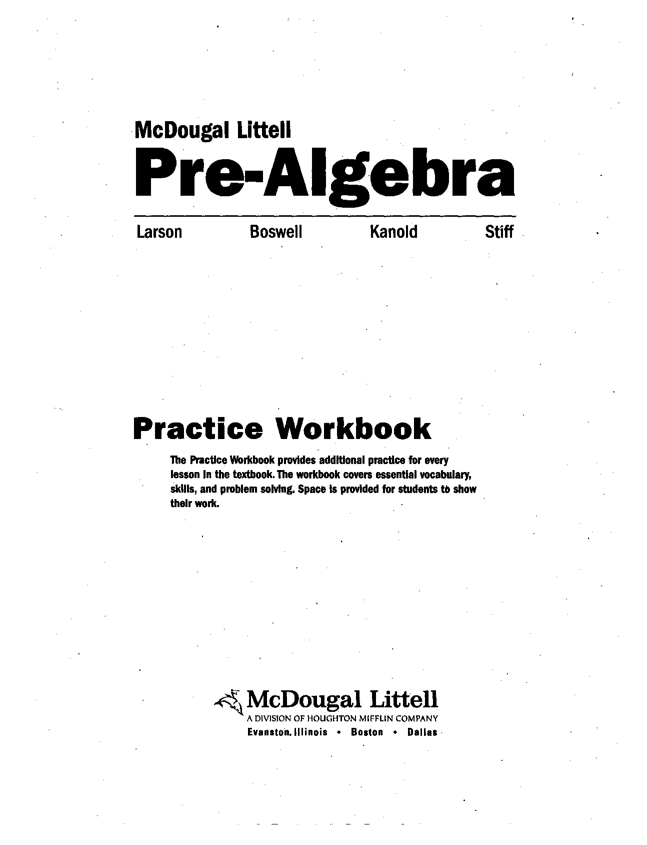 McDougal Littell Pre-Algebra: Practice Workbook Cover