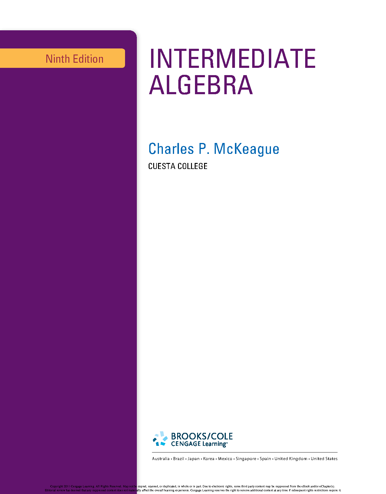 Intermediate Algebra (9th Edition) Cover