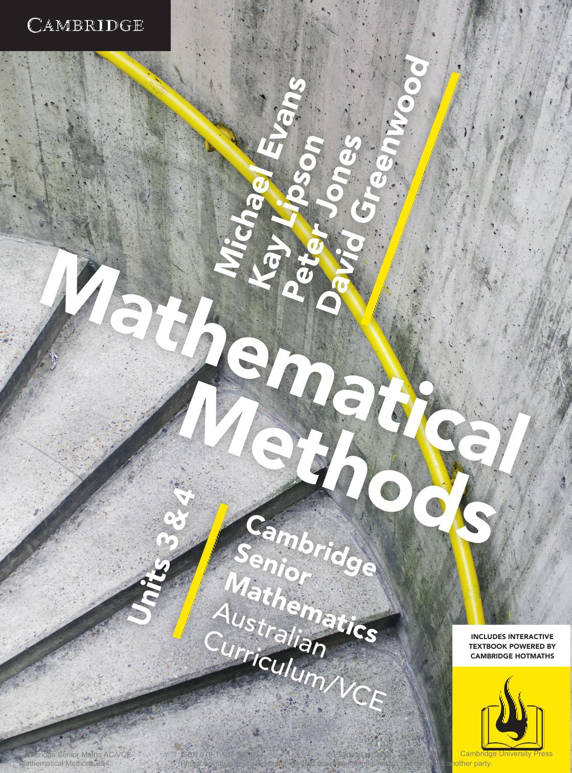 Cambridge senior mathematics mathematical methods Units 3, 4 Australian curriculum VCE Cover