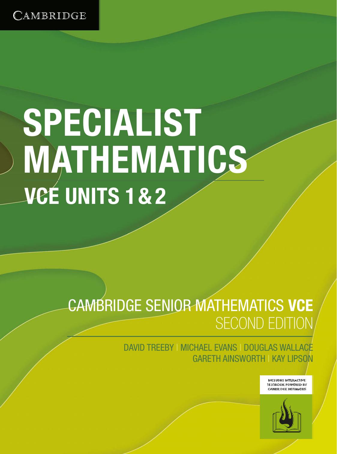 Cambridge Senior Mathematics VCE Specialist Mathematics VCE Units 1, 2 Cover