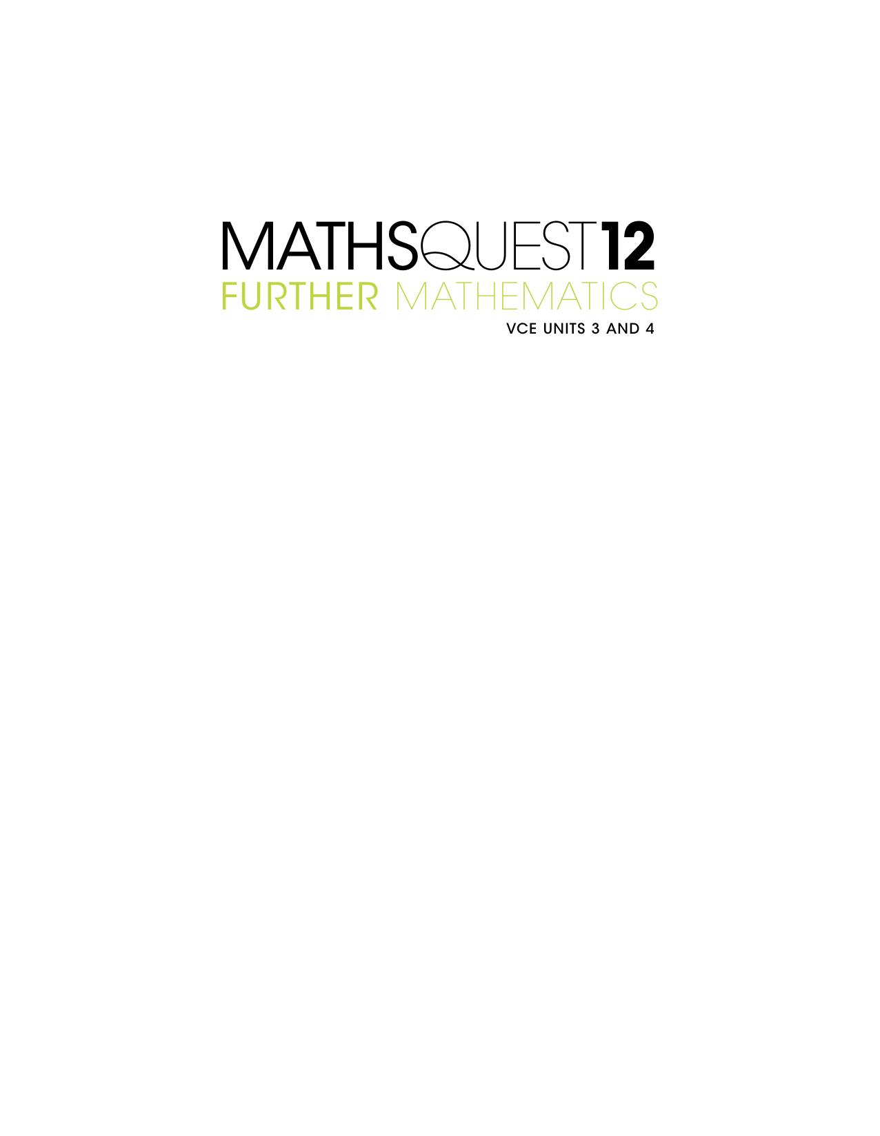 Maths quest 12 further mathematics VCE units 3, 4 Cover