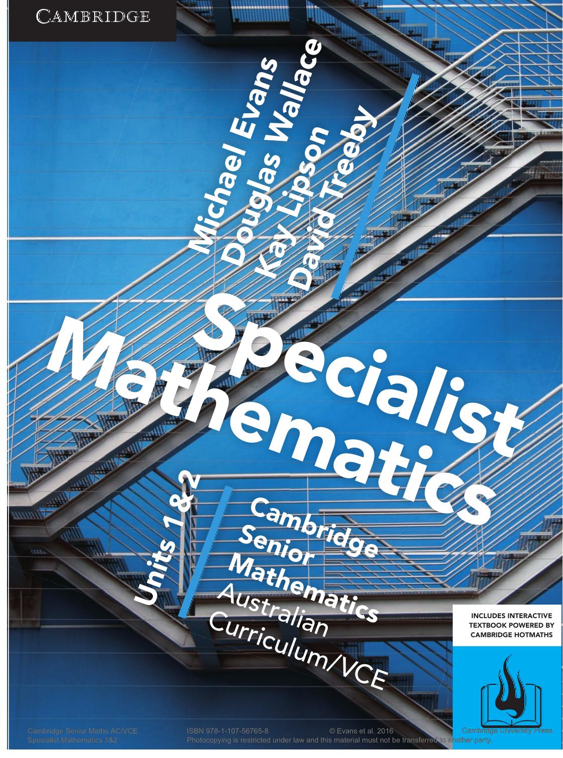 Cambridge Seniour Mathematics VCE Specialist Mathematics Units 1, 2 Cover