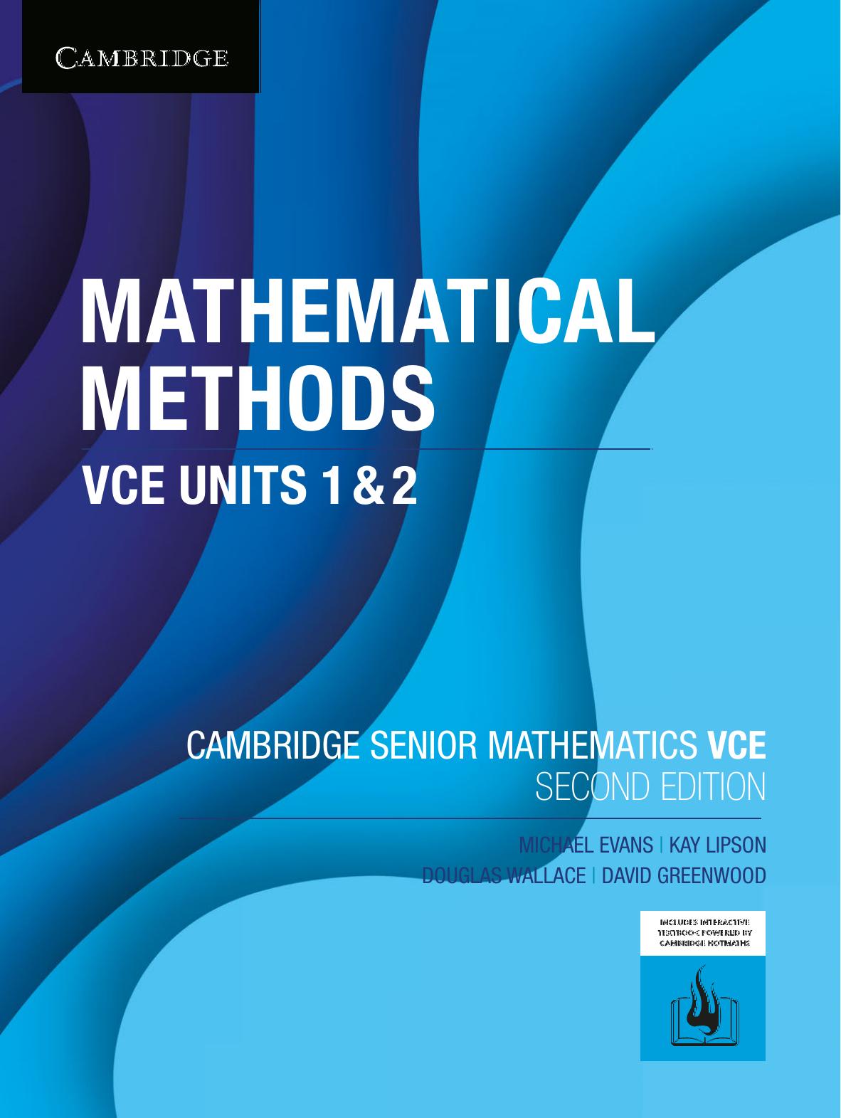 Cambridge Senior Mathematics VCE: Mathematical Methods Units 1&2 (2022 Edition) Cover