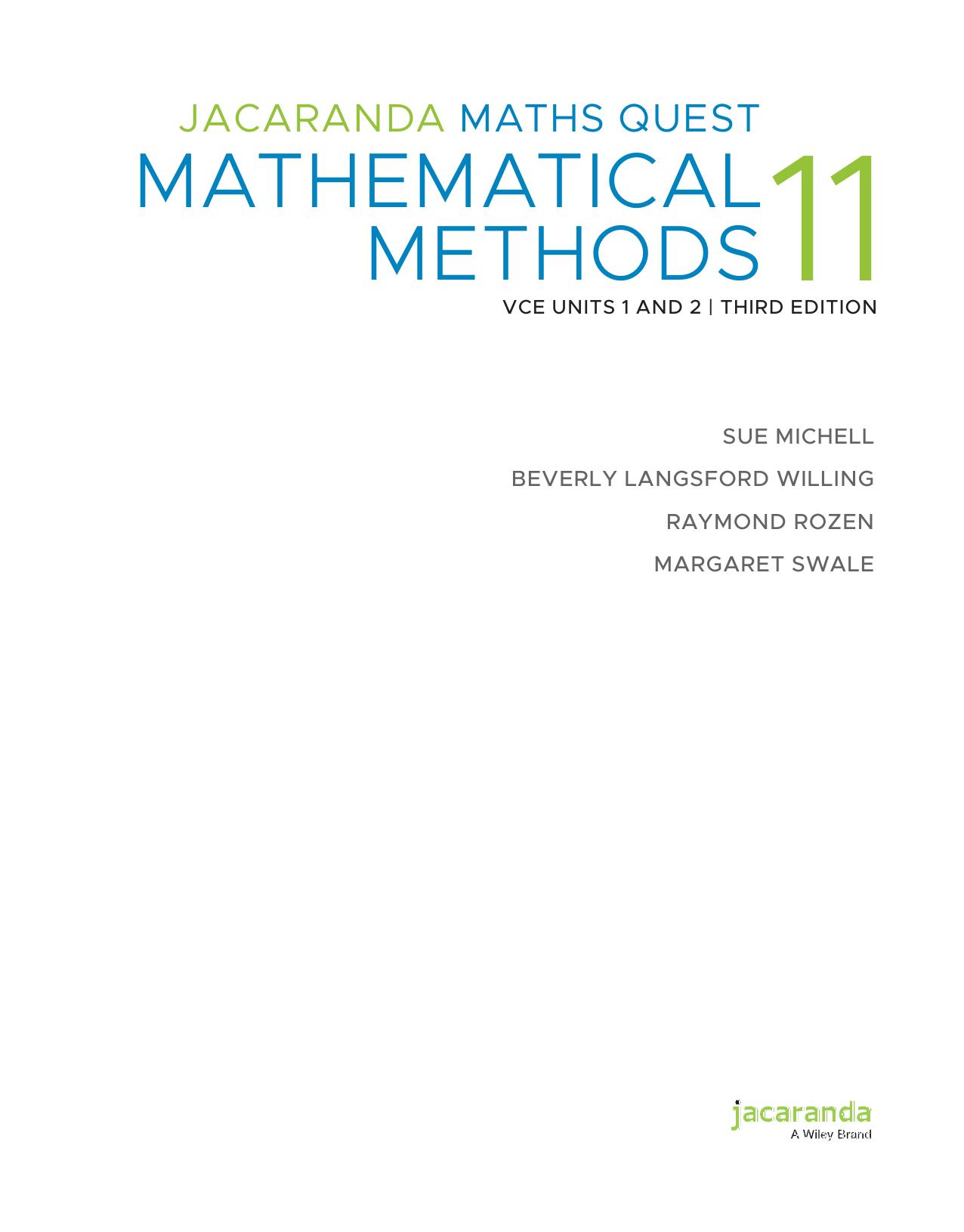 Mathematical Methods VCE Units 1, 2 Cover